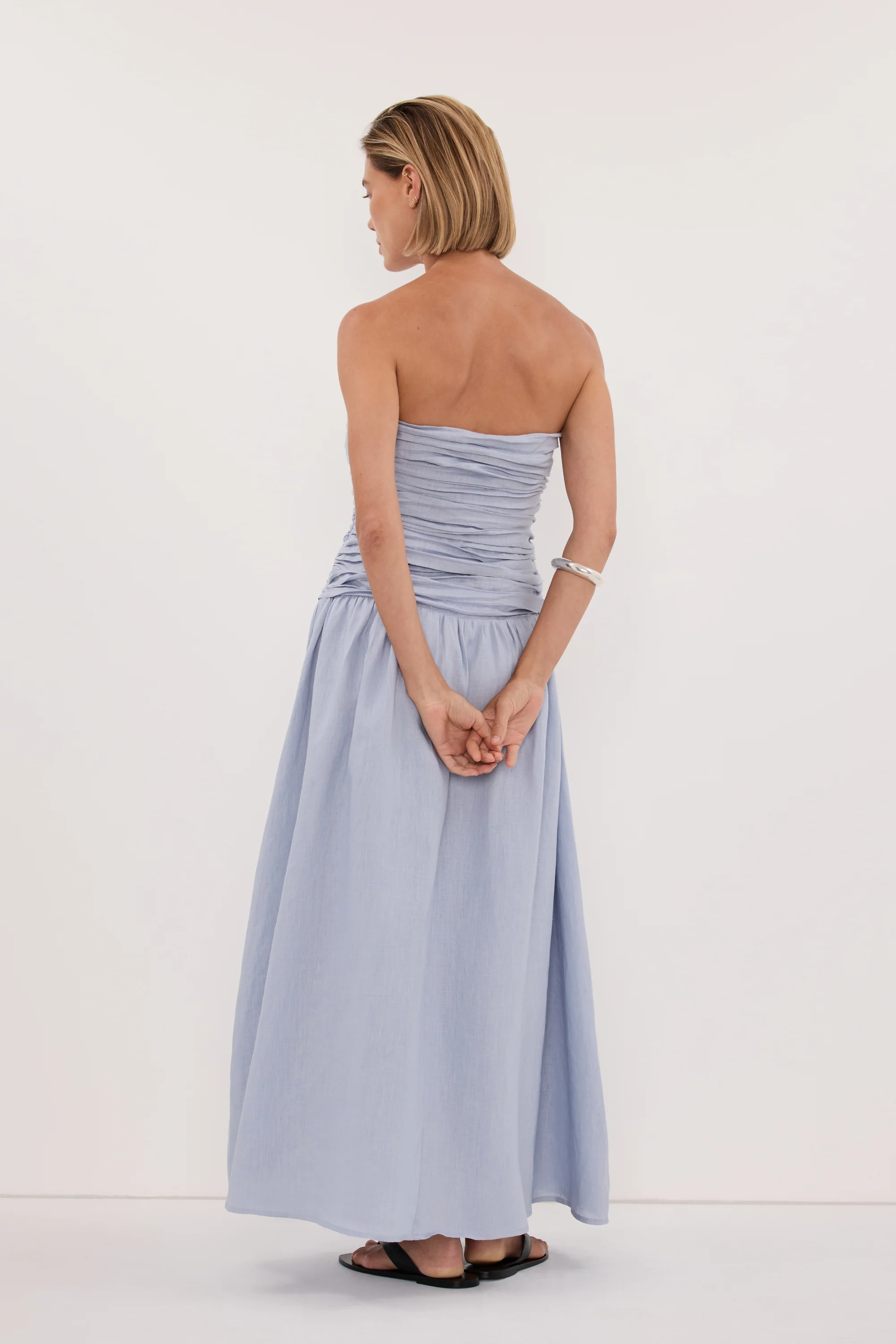 AUBRIELLA DUSTY BLUE LINEN MIDI DRESS - Image 5