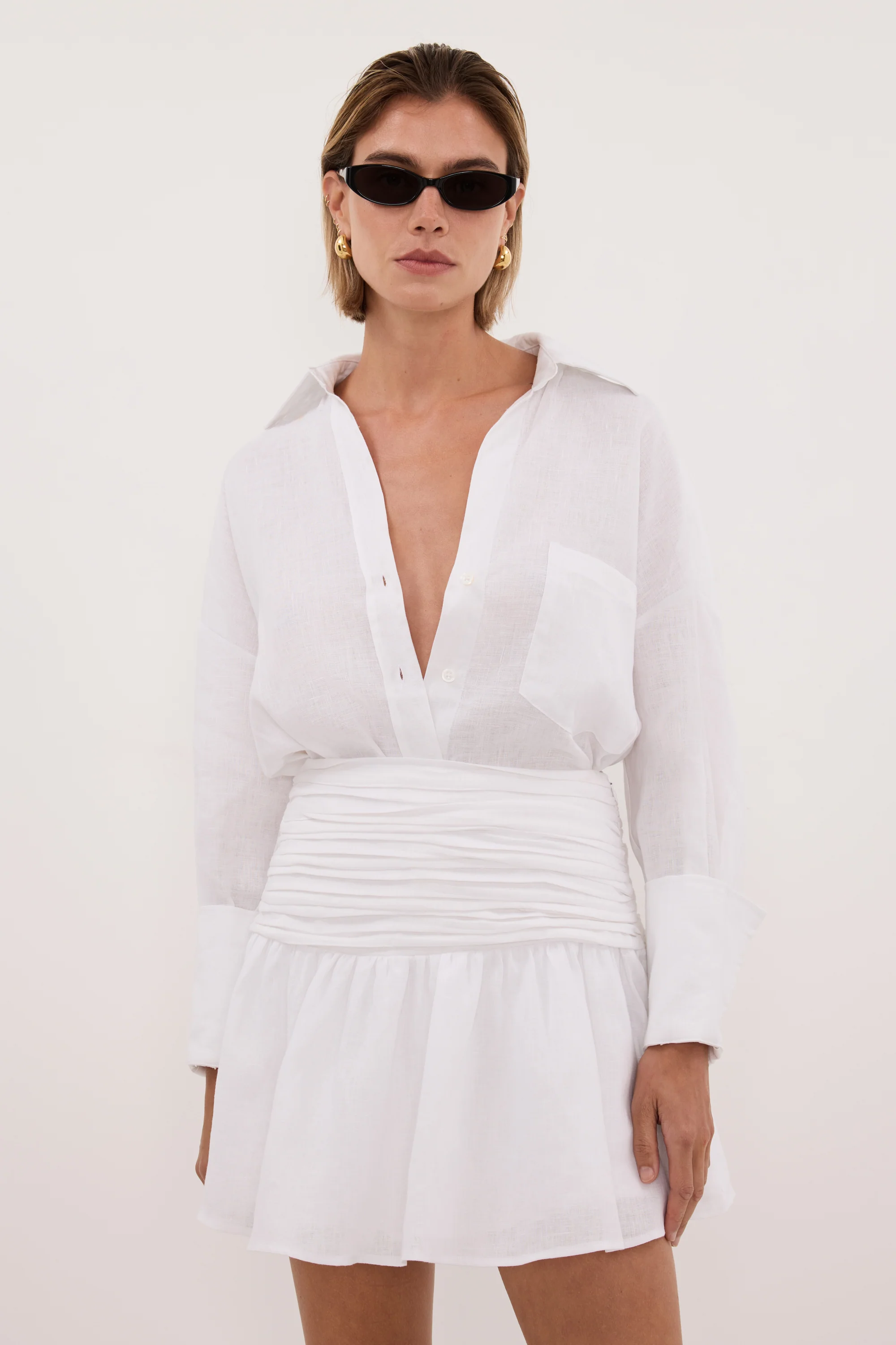 CATANIA WHITE LINEN MINI SKIRT - Image 3