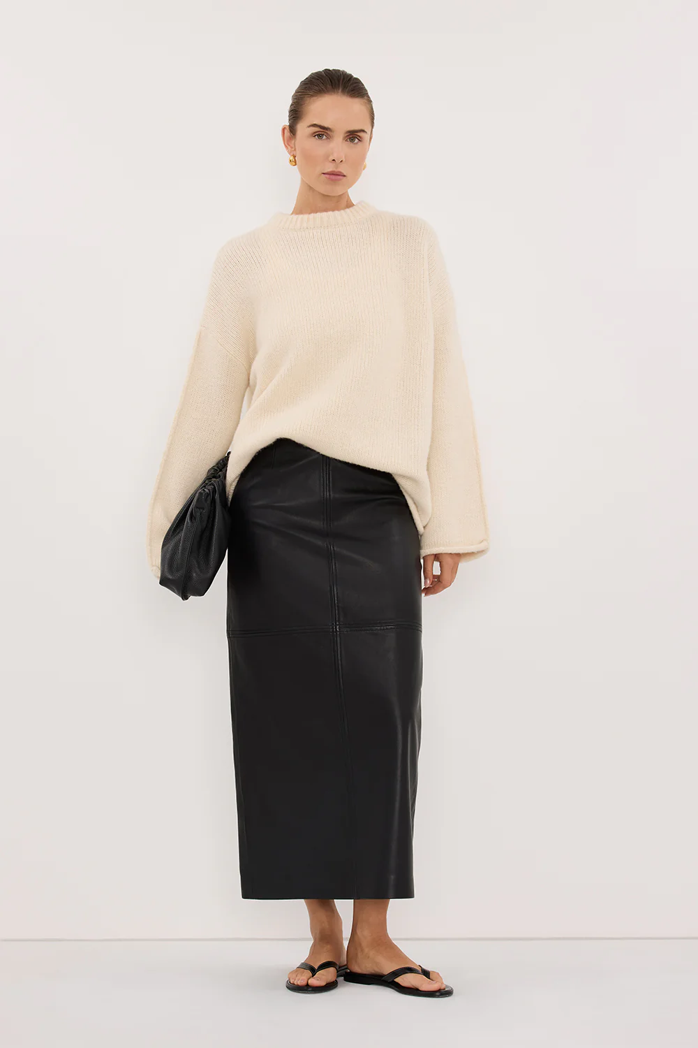 COOPER BLACK LEATHER MIDI SKIRT - Image 2
