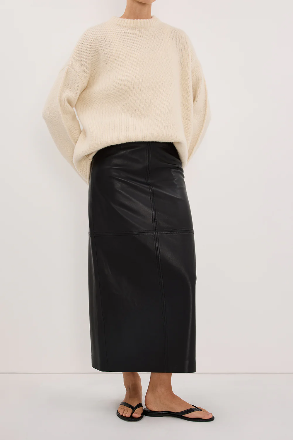 COOPER BLACK LEATHER MIDI SKIRT - Image 3