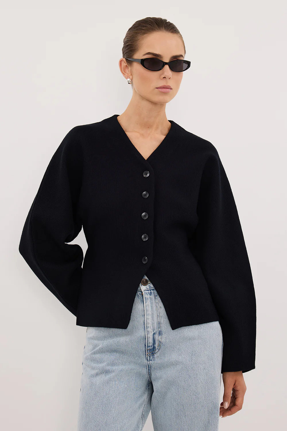 ETHEL BLACK V NECK CARDIGAN - Image 2
