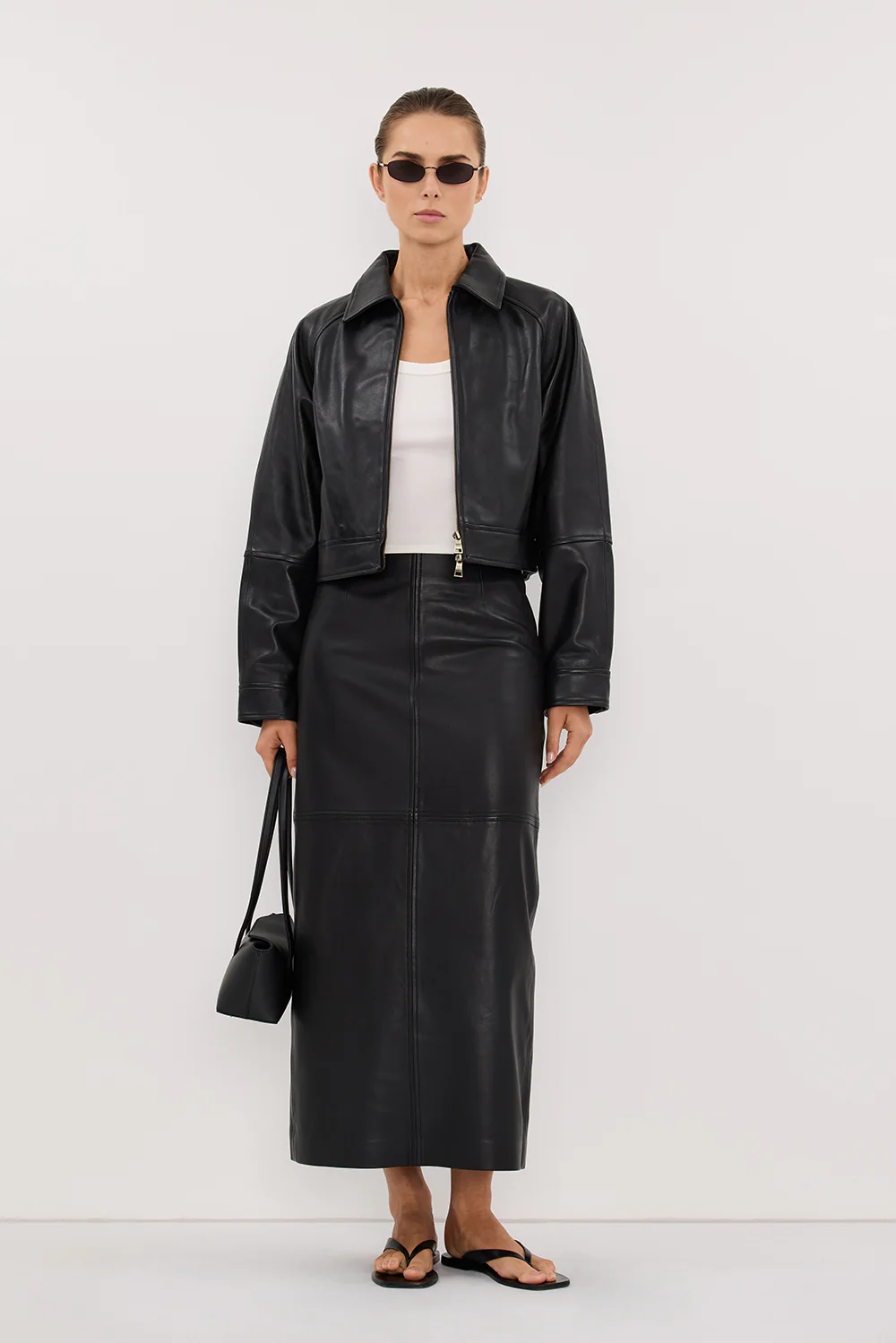 FREYA BLACK CROPPED LEATHER JACKET - Image 2