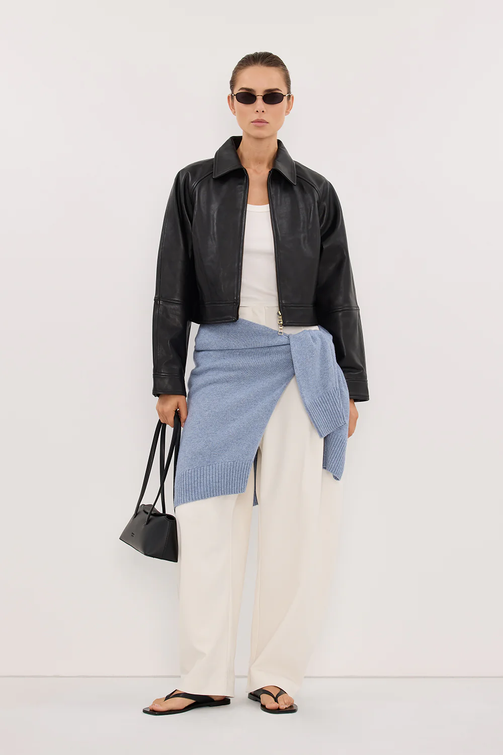 FREYA BLACK CROPPED LEATHER JACKET - Image 7