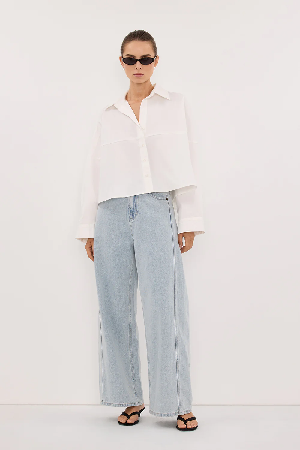GOLDIE WHITE CROPPED COTTON SHIRT
