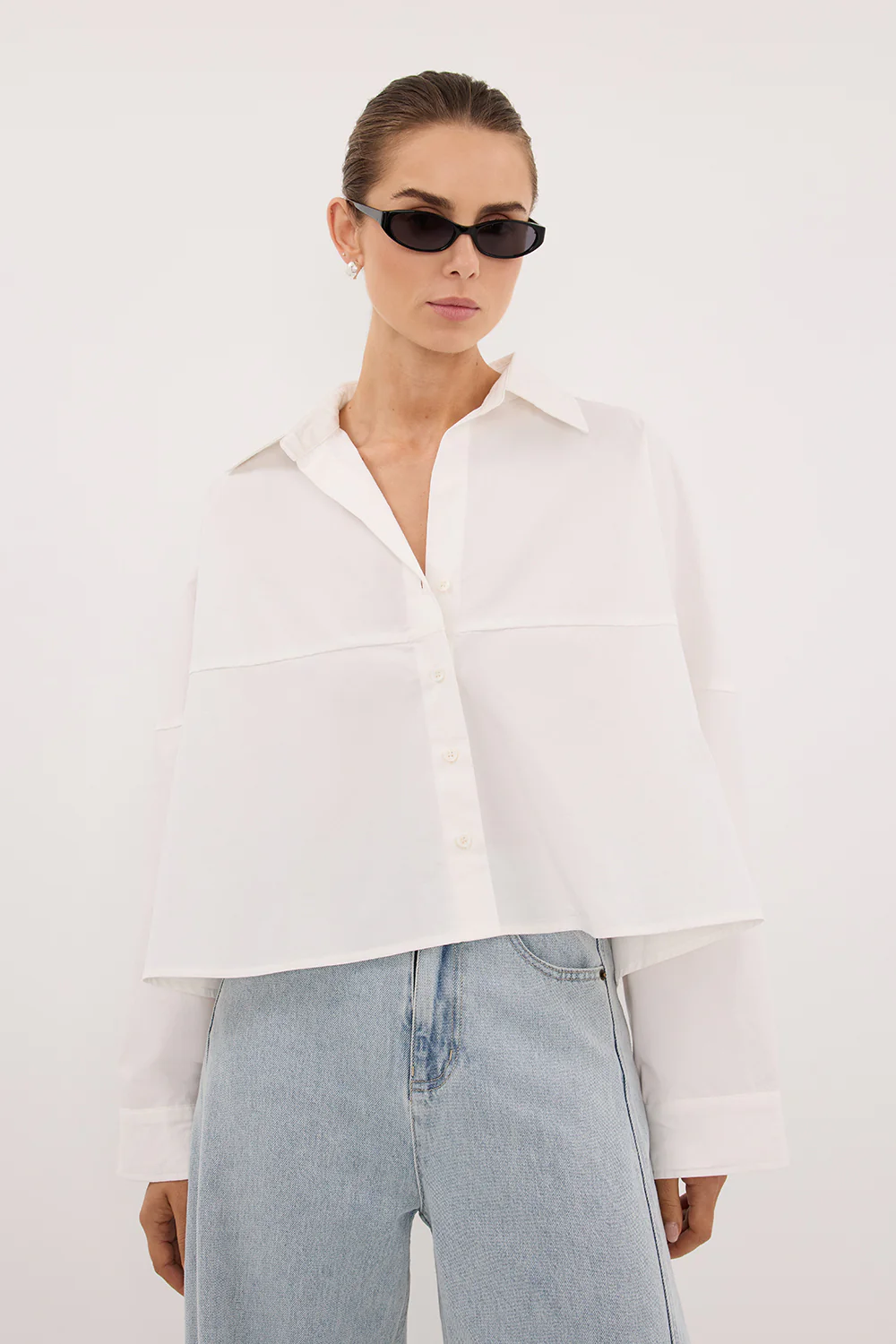 GOLDIE WHITE CROPPED COTTON SHIRT - Image 2