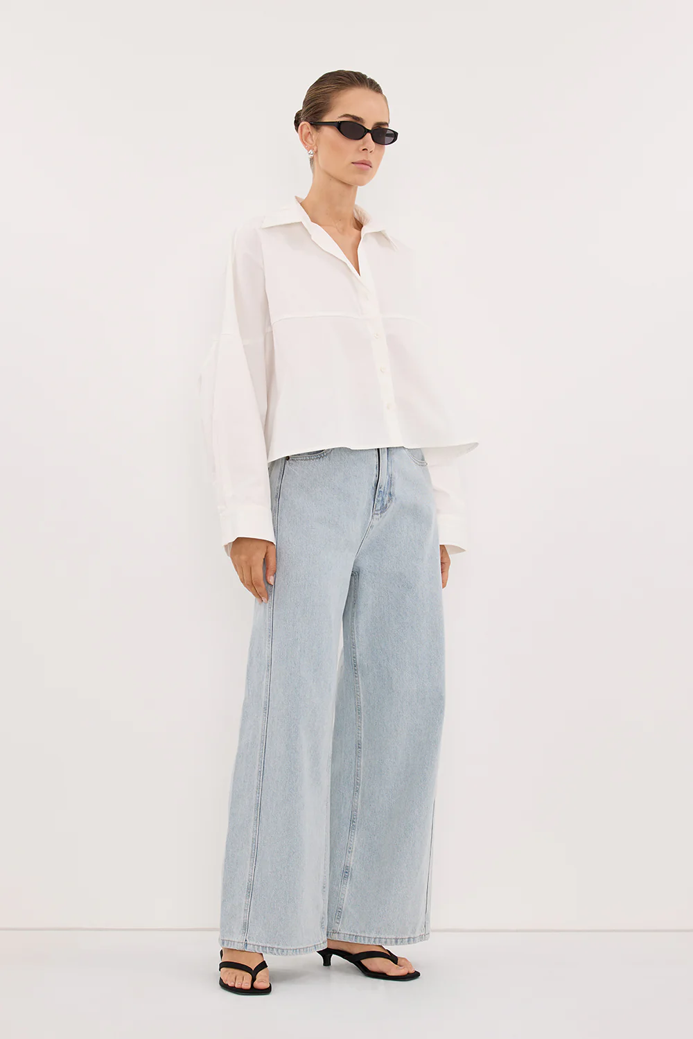 GOLDIE WHITE CROPPED COTTON SHIRT - Image 3