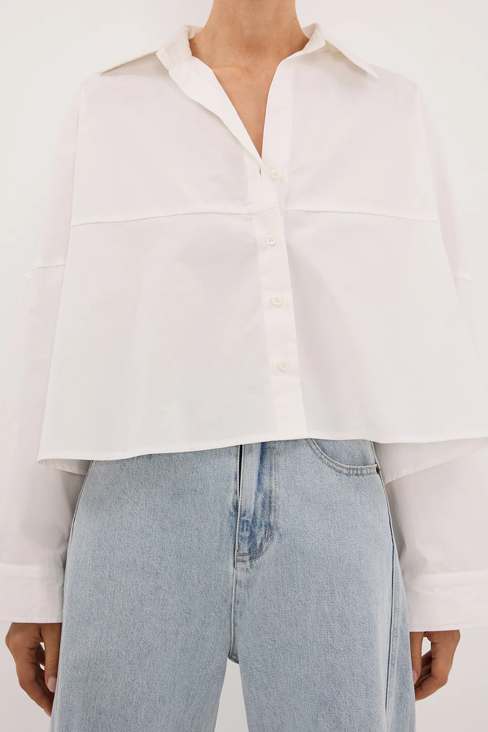 GOLDIE WHITE CROPPED COTTON SHIRT - Image 5