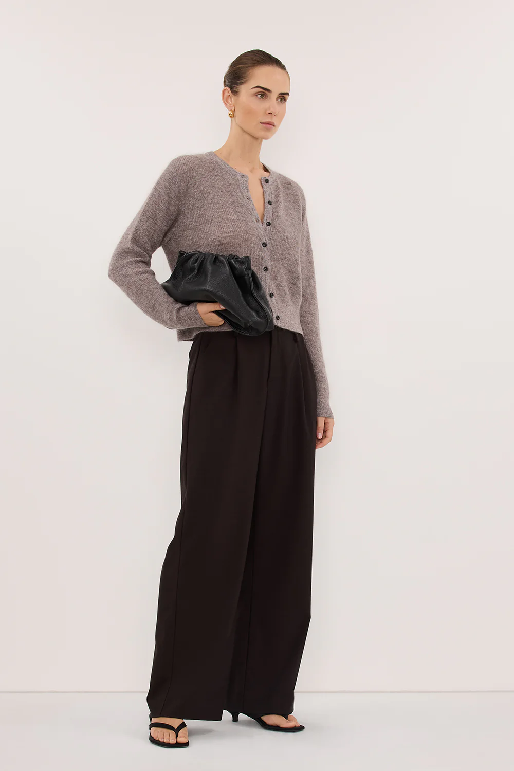 ONYX TAUPE MARLE KNIT CARDIGAN - Image 3