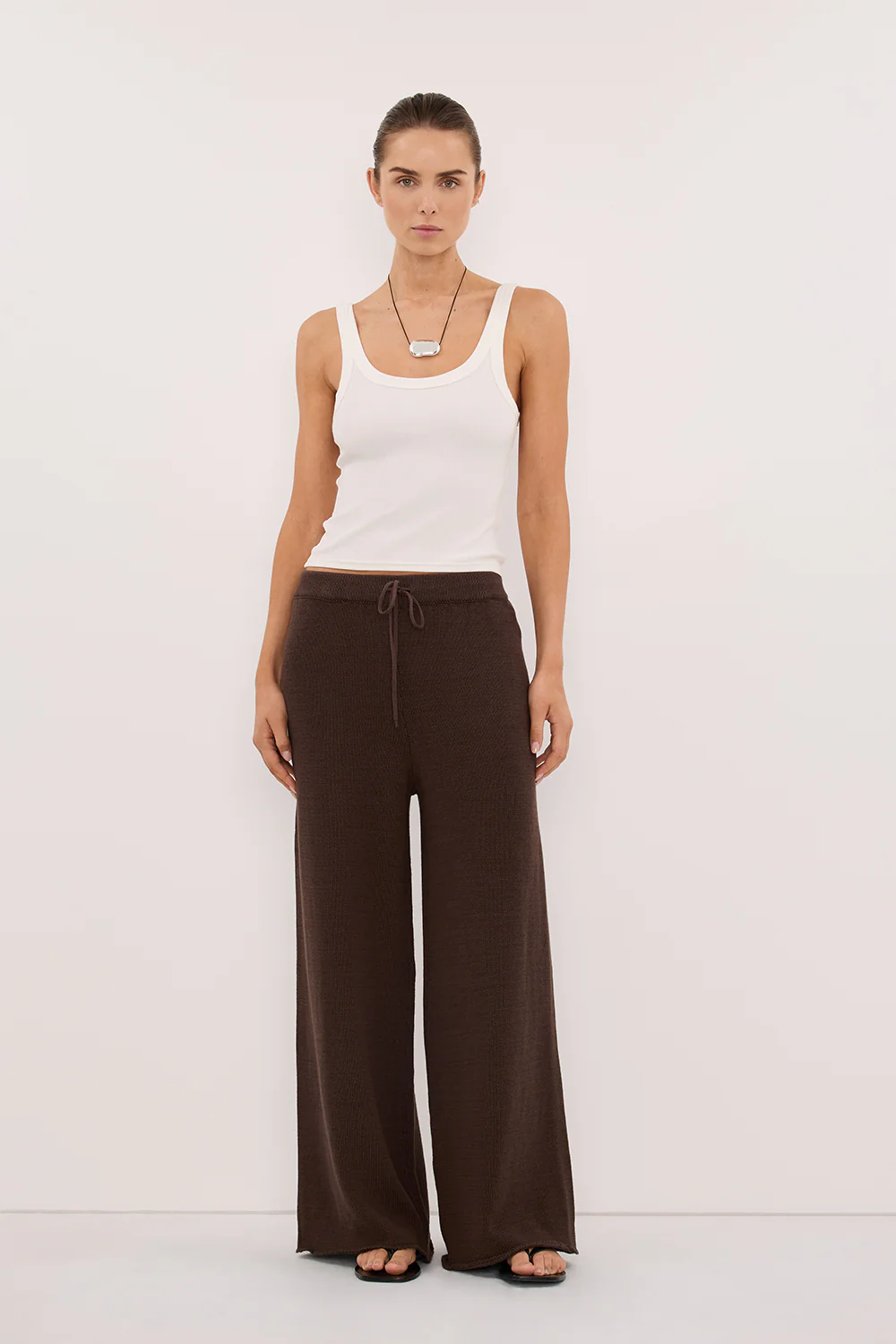 ORIA BURNT CHOC COTTON KNIT PANT - Image 6